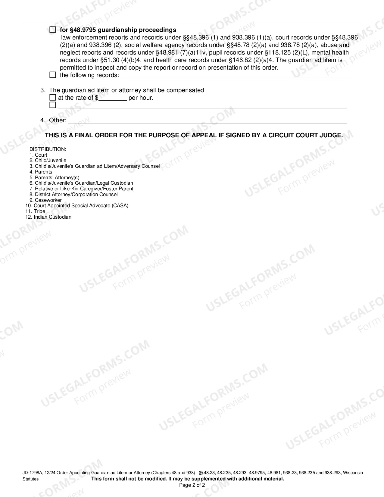 Preview Order Appointing Guardian ad Litem or Attorney (Ch. 48 and 938)