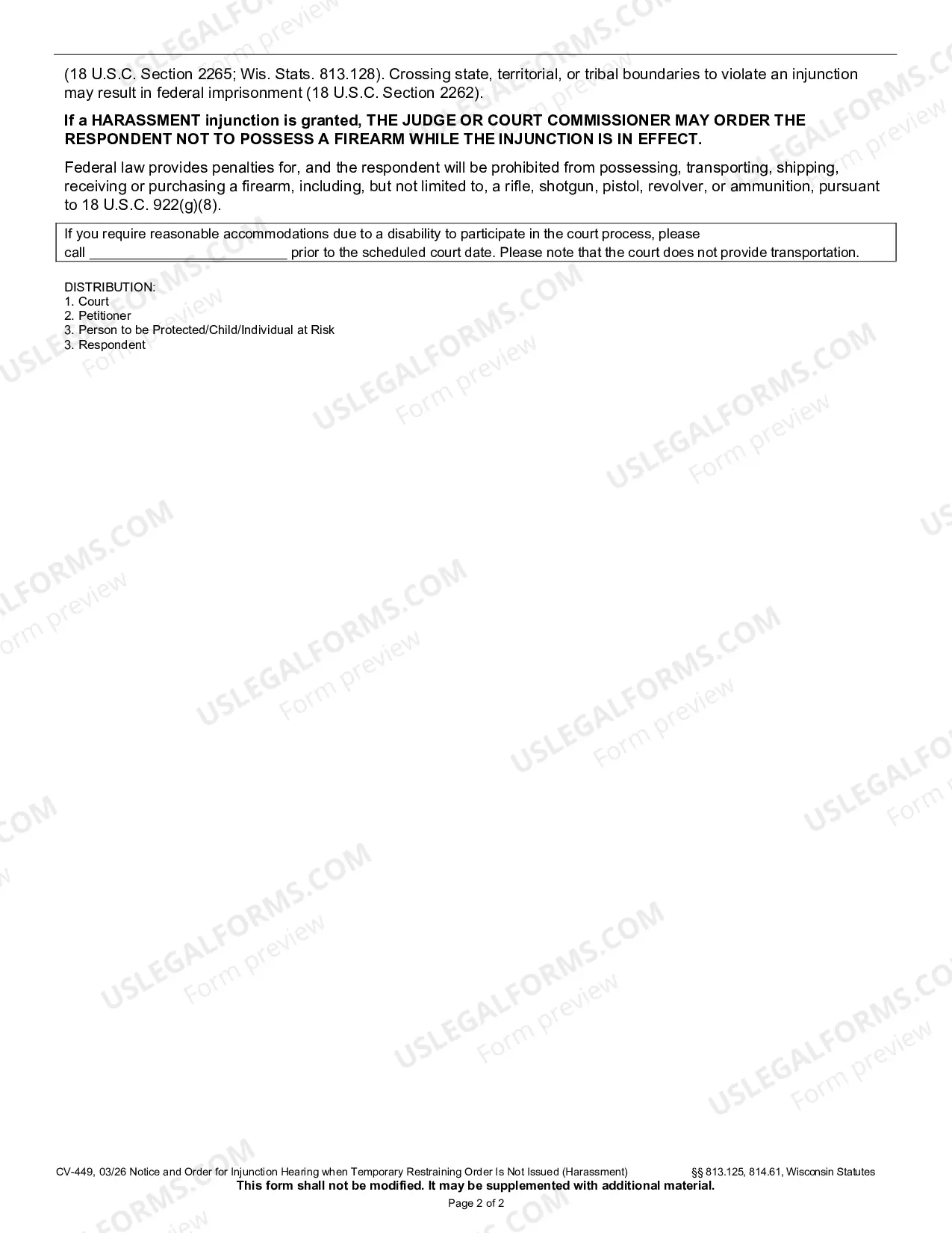 Preview Notice and Order for Injunction Hearing When Temporary Restraining Order is Not Issued (Harassment)