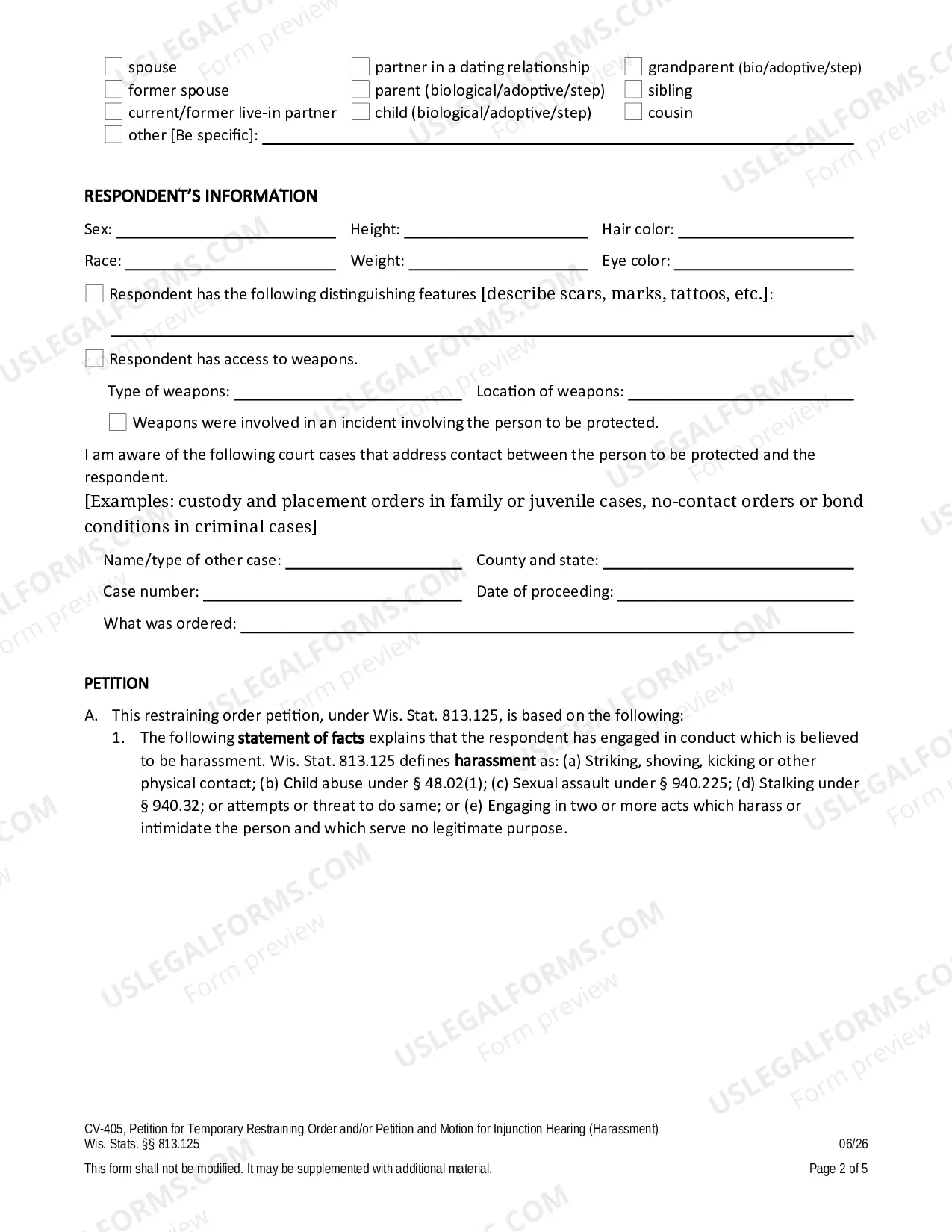 Preview Petition for Temporary Restraining Order and/or Petition and Motion for Injunction Hearing (Harassment)