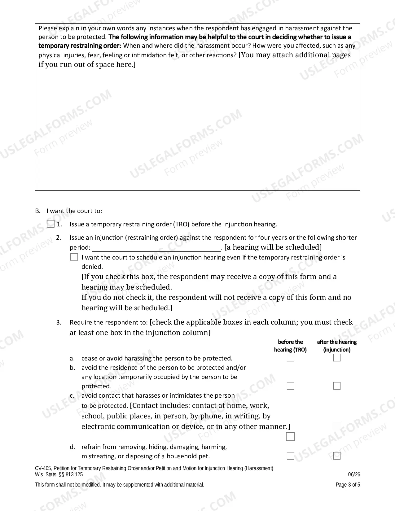 Preview Petition for Temporary Restraining Order and/or Petition and Motion for Injunction Hearing (Harassment)