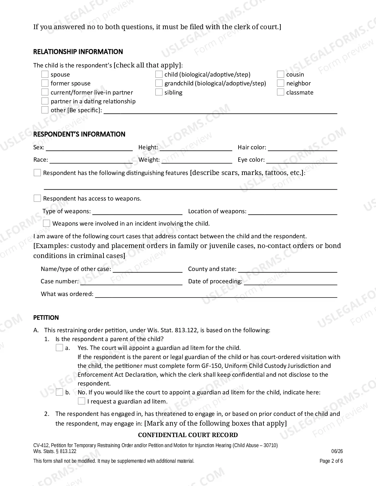 Preview Petition for Temporary Restraining Order and/or Petition and Motion for Injunction Hearing (Child Abuse)