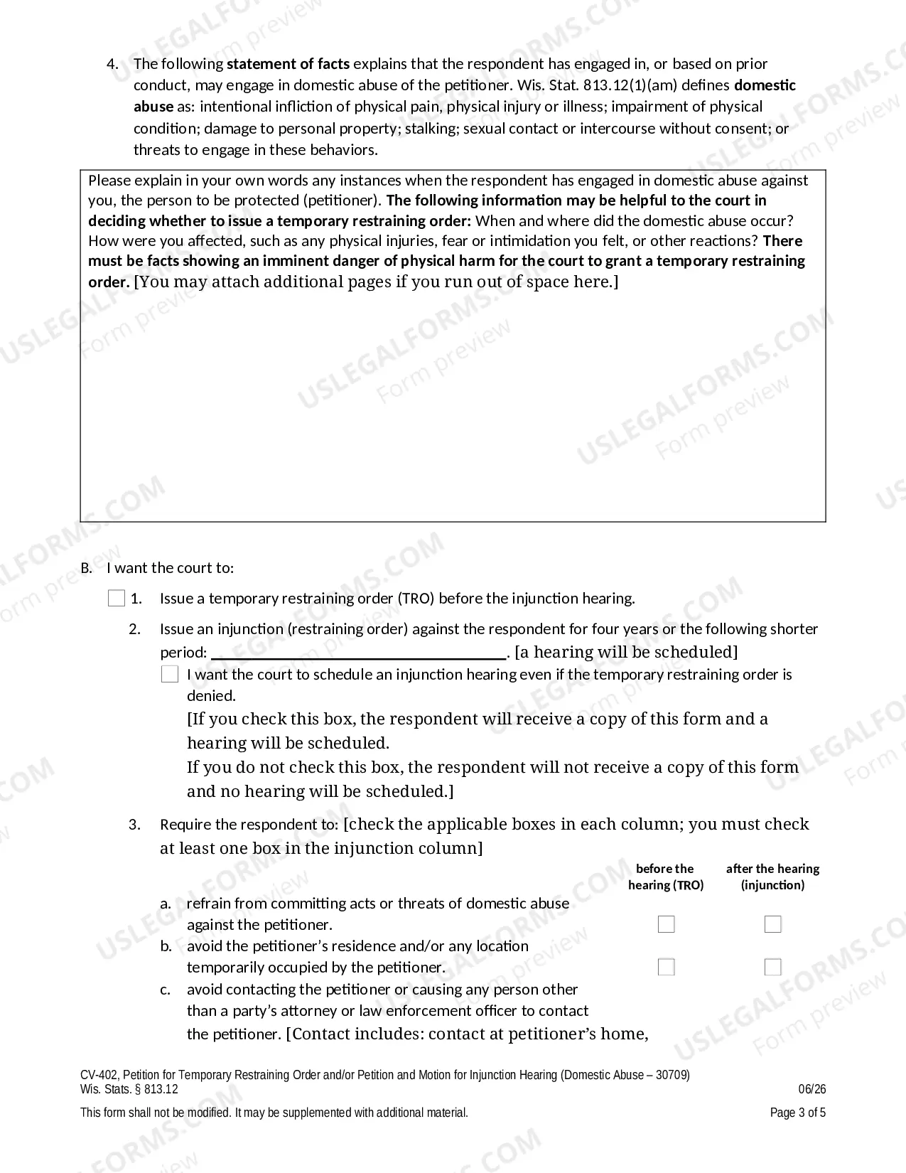 Preview Petition for Temporary Restraining Order and/or Petition and Motion for Injunction Hearing (Domestic Abuse)