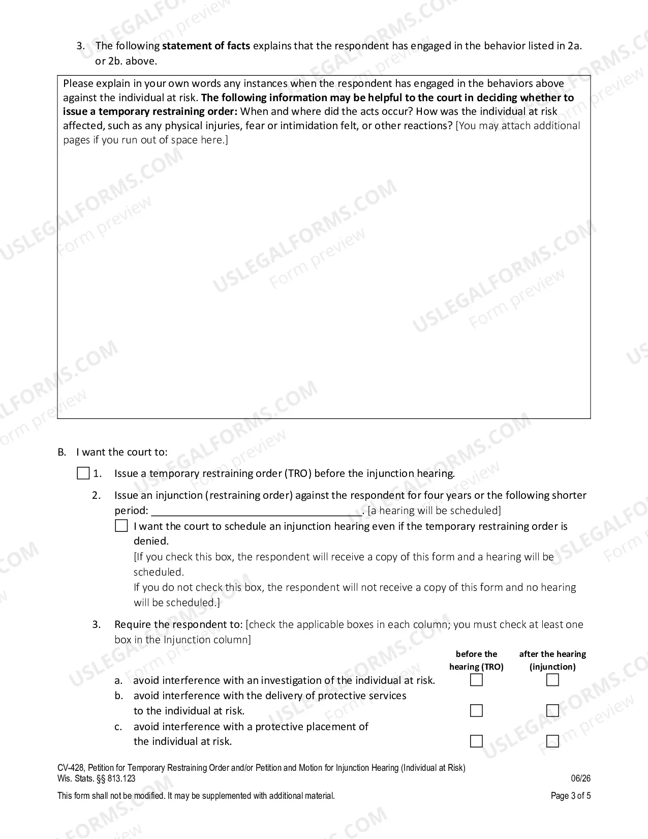 Preview Petition for Temporary Restraining Order and/or Injunction (Individual at Risk)