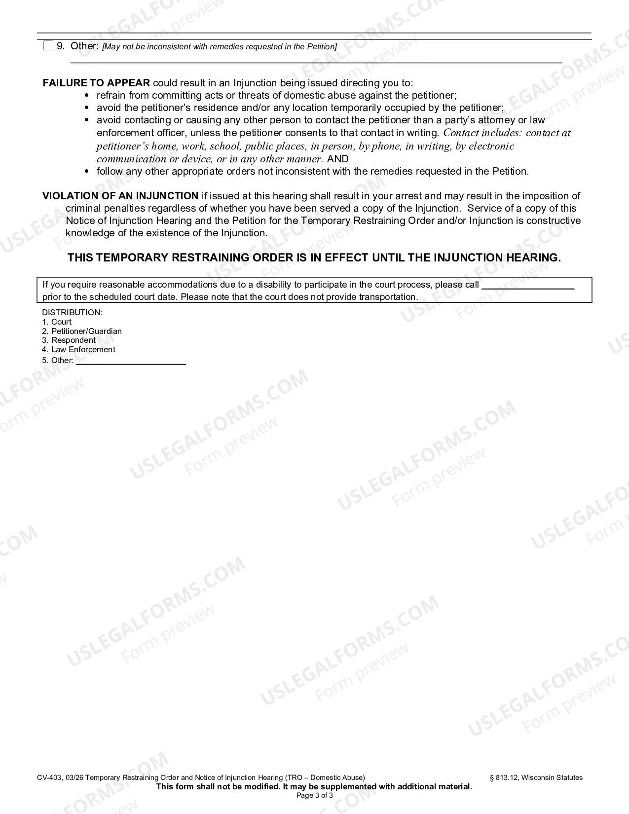 Preview Temporary Restraining Order and Notice of Injunction Hearing (Domestic Abuse)