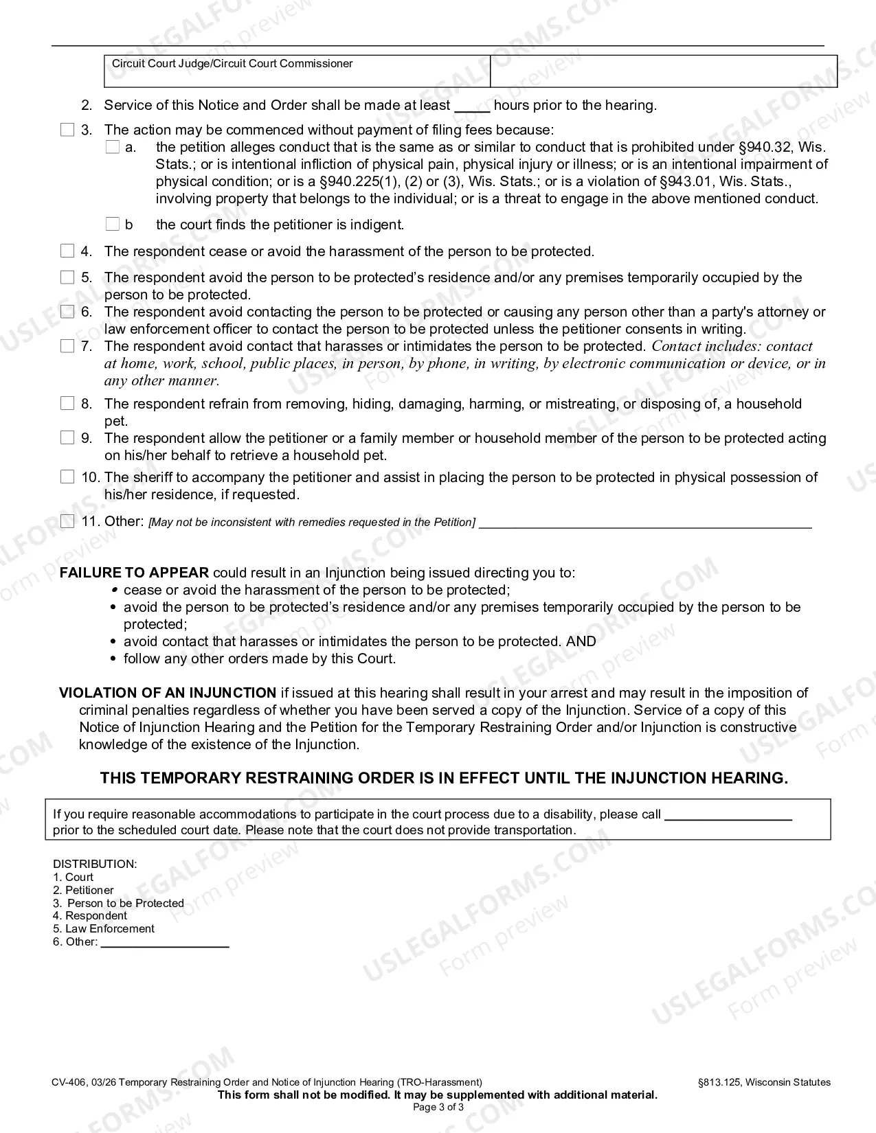 Preview Temporary Restraining Order and Notice of Injunction Hearing (Harassment)