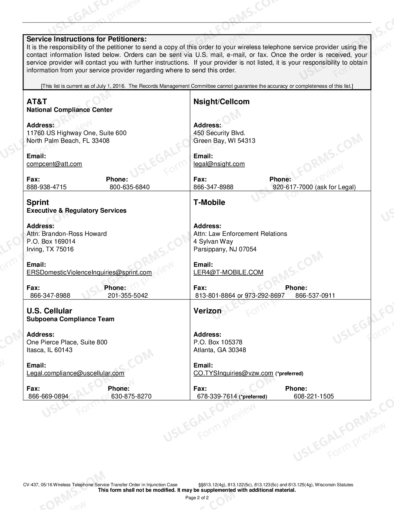 Preview Wireless Telephone Service Transfer in Injunction Case