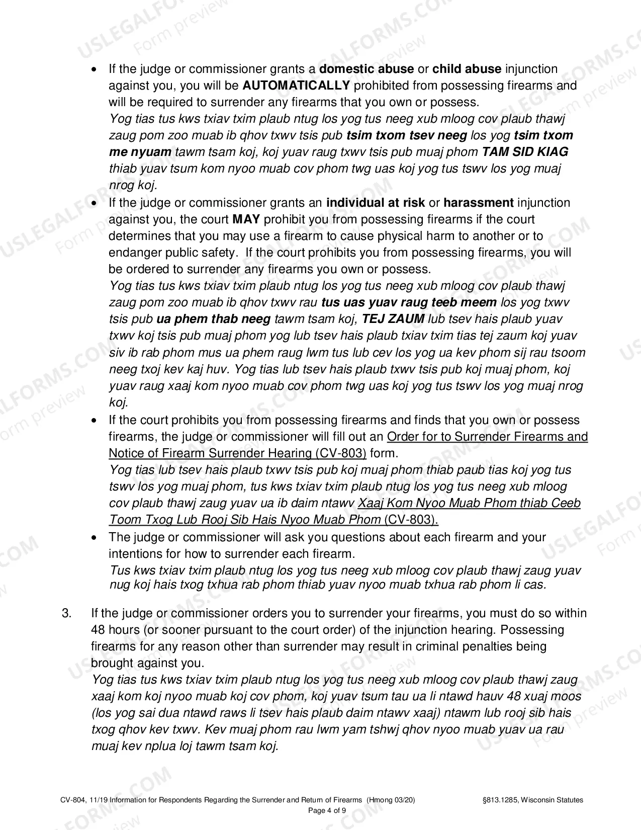 Preview Information for Respondents Regarding the Surrender and Return of Firearms