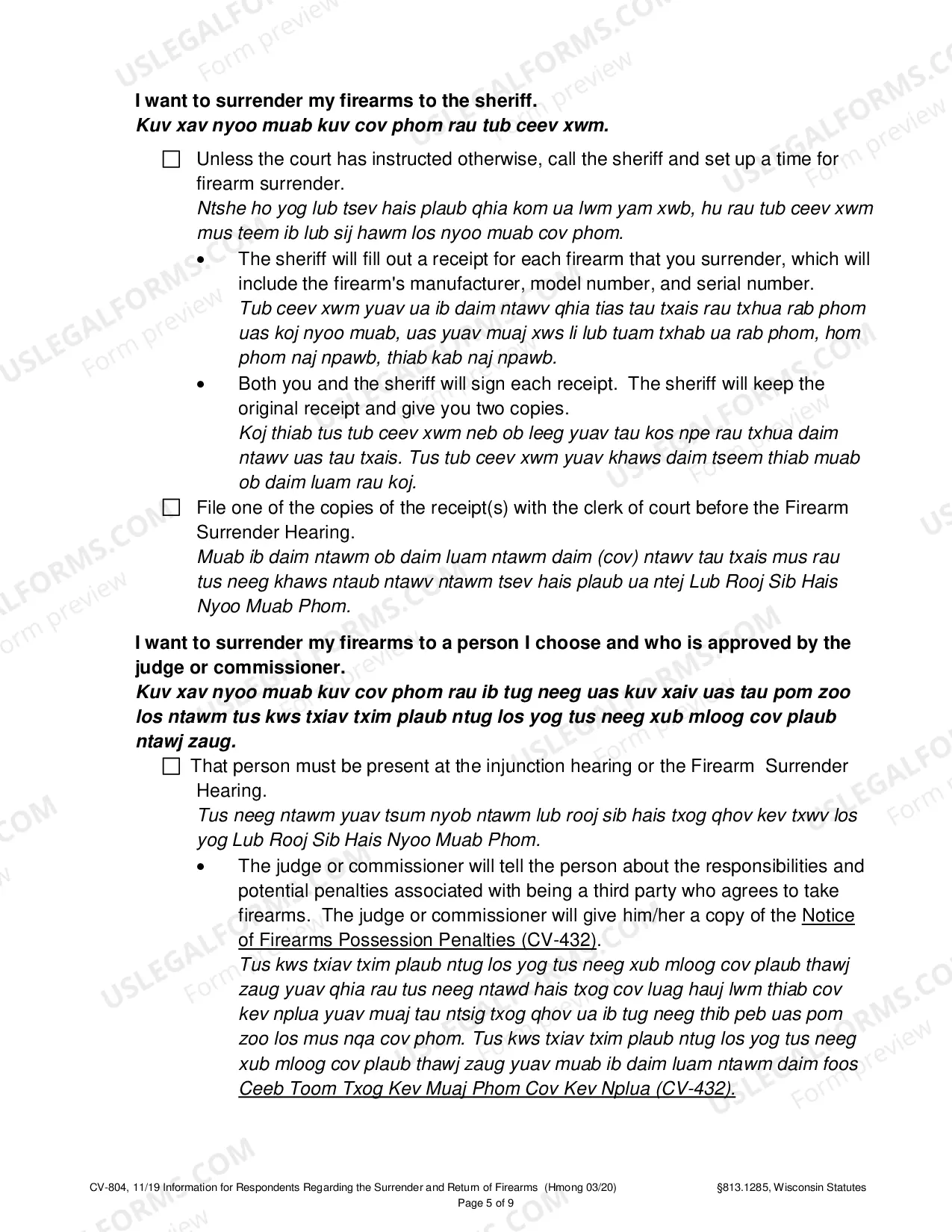 Preview Information for Respondents Regarding the Surrender and Return of Firearms