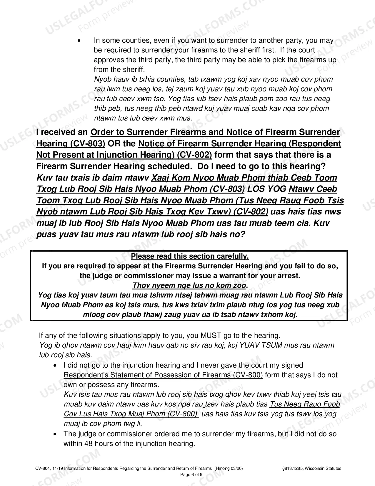 Preview Information for Respondents Regarding the Surrender and Return of Firearms