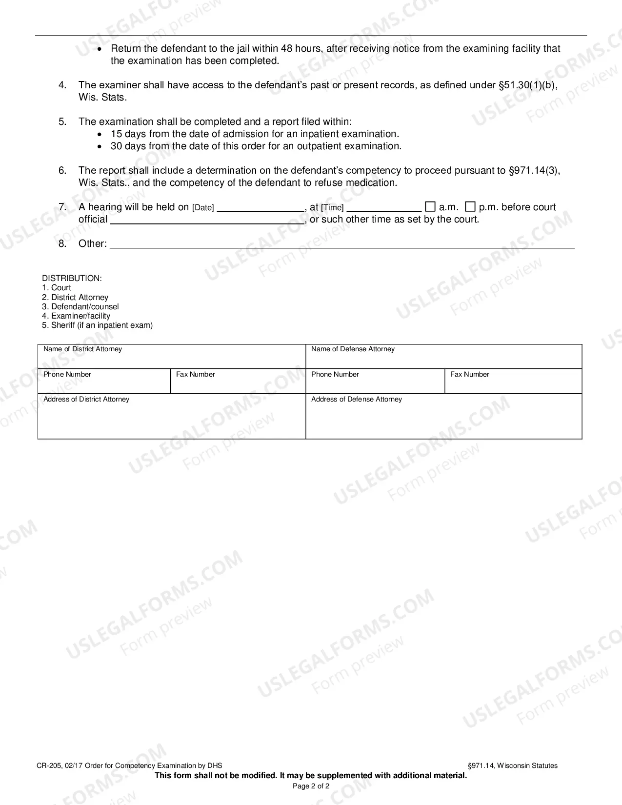 Preview Order for Competency Examination by Department of Health Services