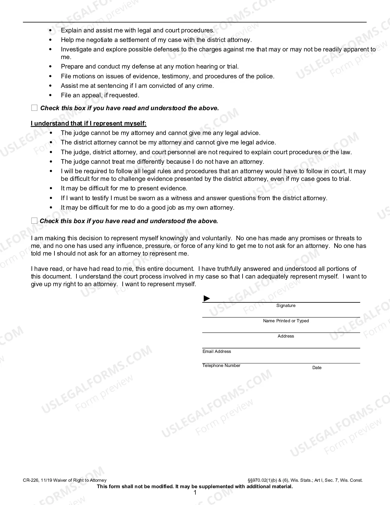 Preview Waiver of Right to Attorney