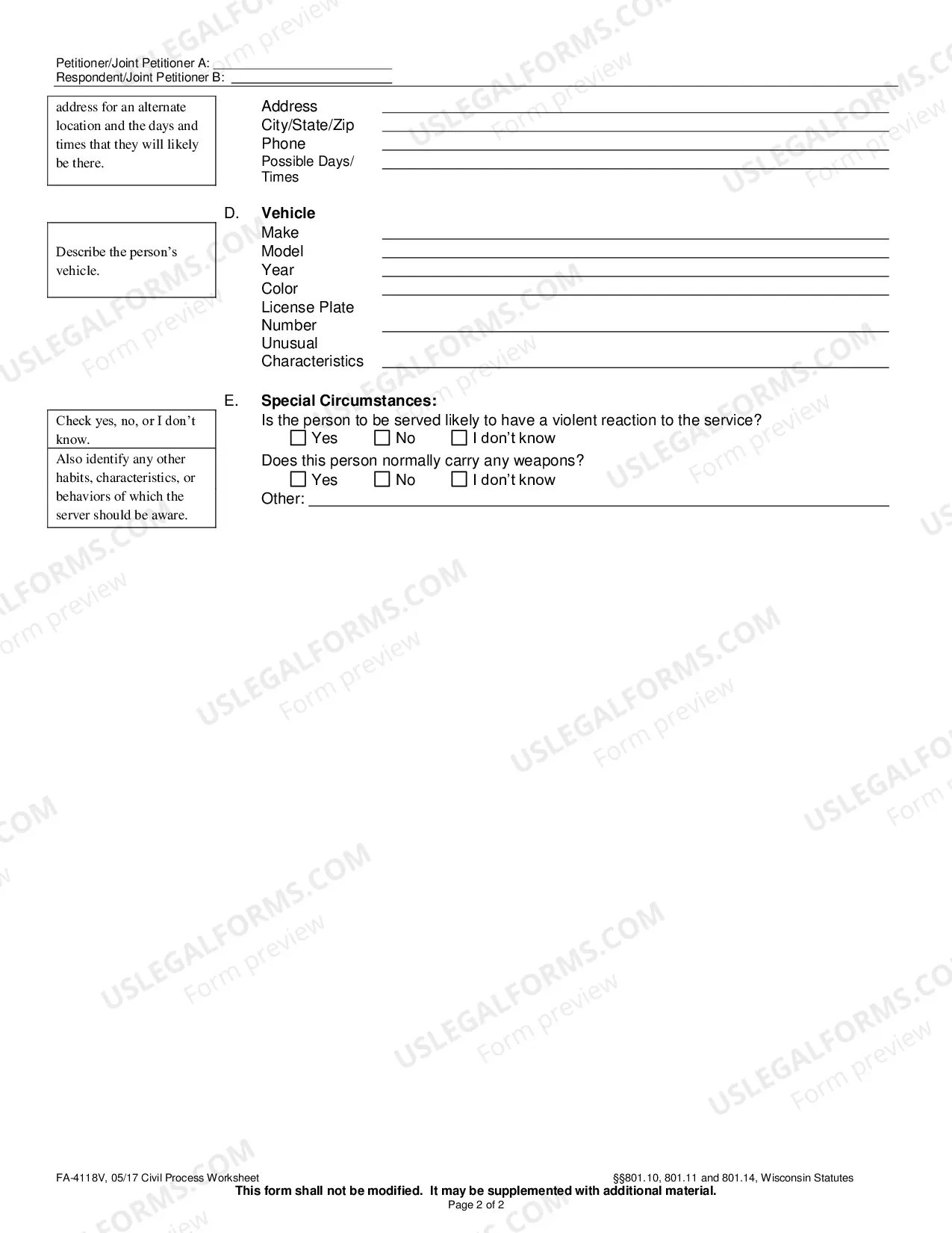 Preview Civil Process Worksheet