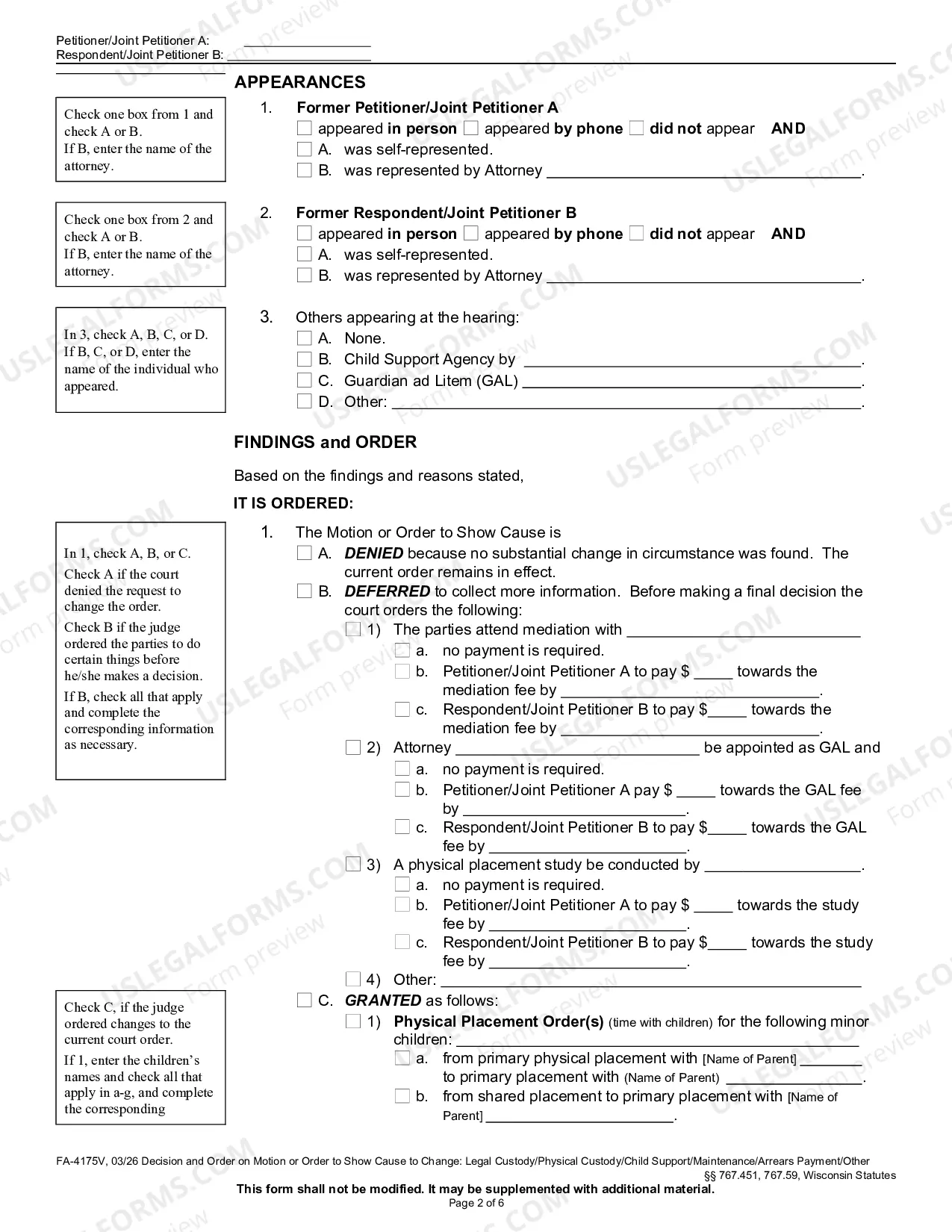 Preview Decision and Order on Motion or Order To Show Cause to: Change of Legal Custody, Physical Placement, Child Support, Maintenance, Other