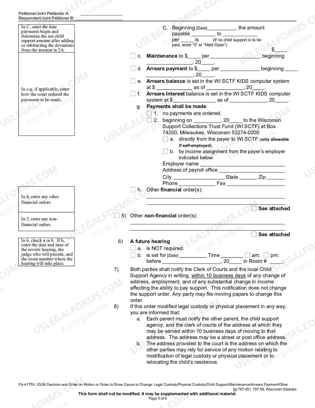 Preview Decision and Order on Motion or Order To Show Cause to: Change of Legal Custody, Physical Placement, Child Support, Maintenance, Other