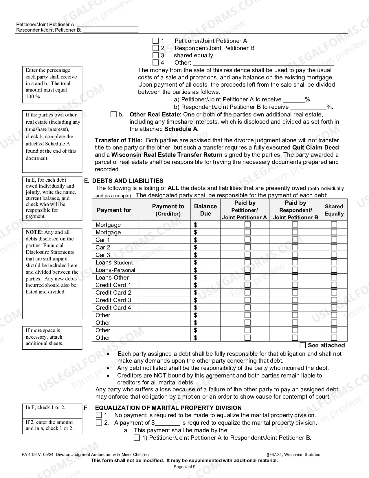 Preview Divorce Judgment Addendum with Minor Children