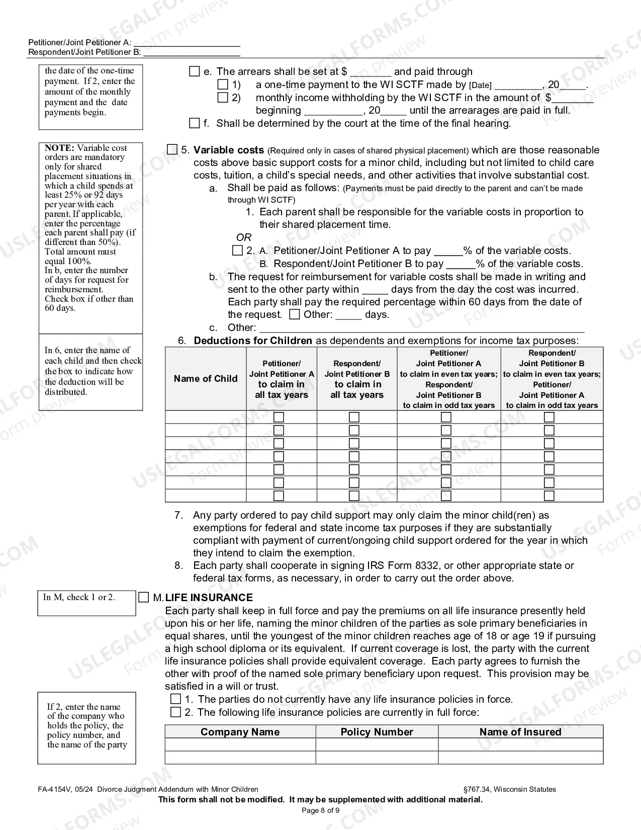 Preview Divorce Judgment Addendum with Minor Children
