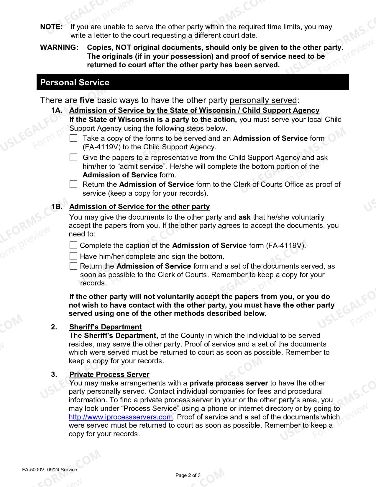 Preview Service Instruction Packet