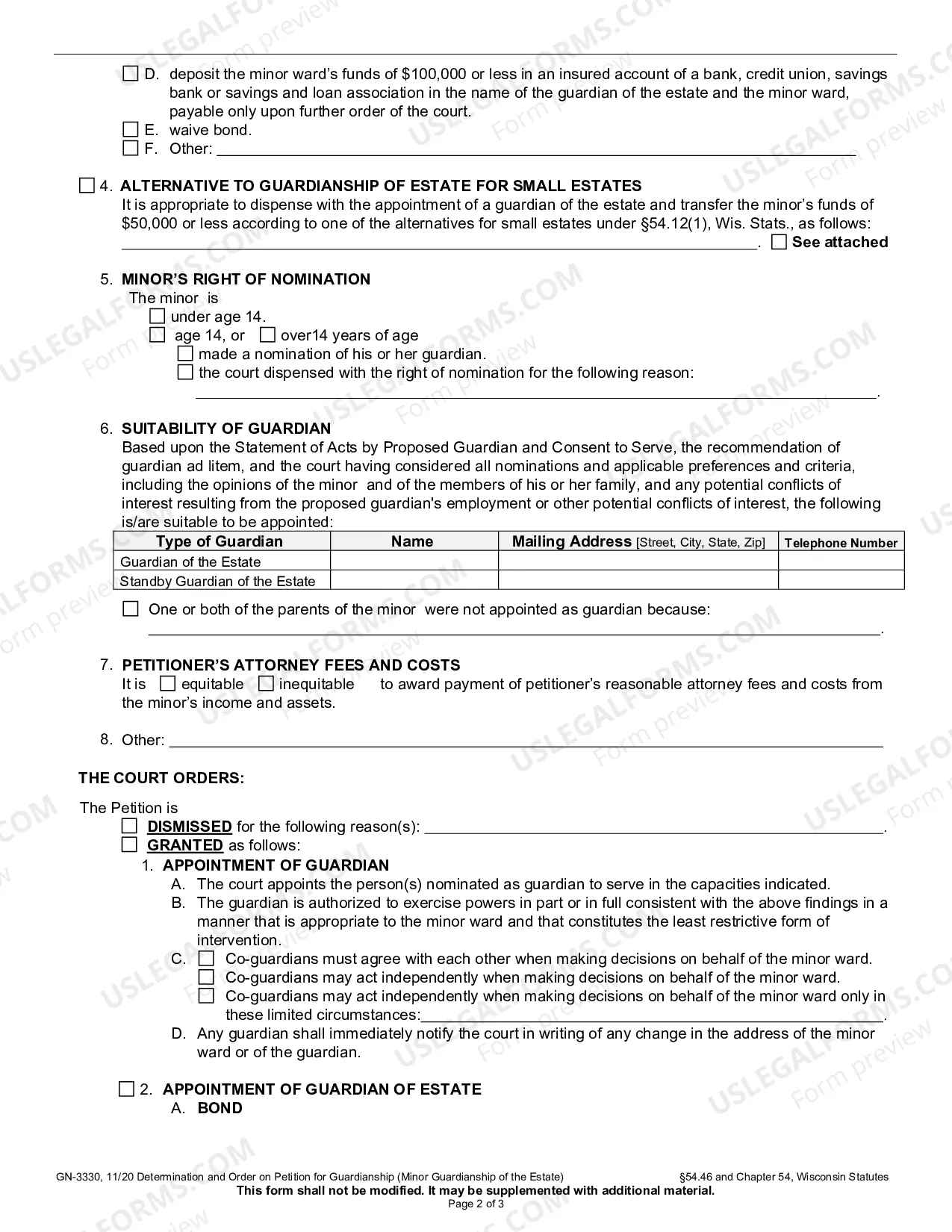 Preview Determination and Order on Petition for Guardianship of Minor