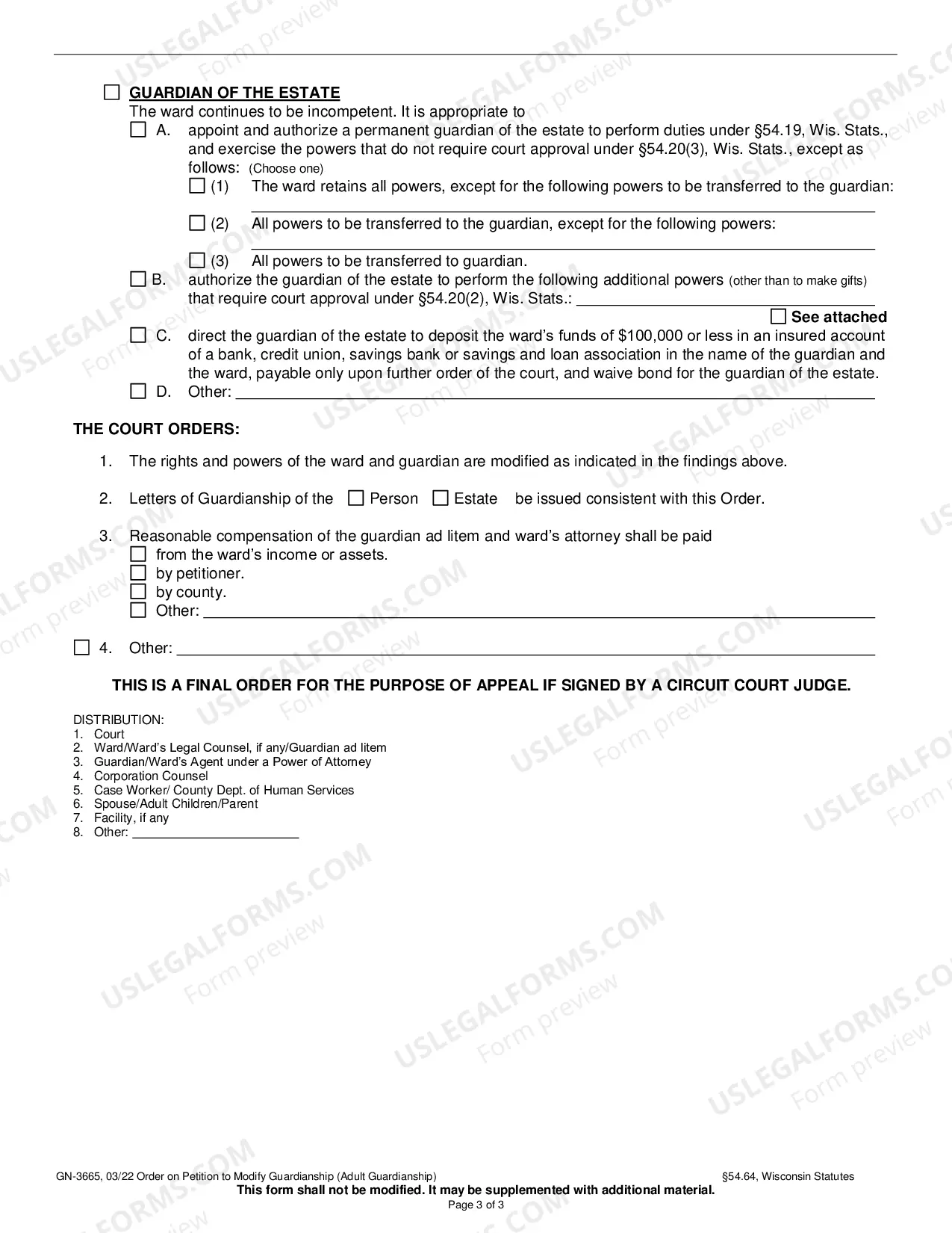 Preview Order on Petition to Modify Guardianship