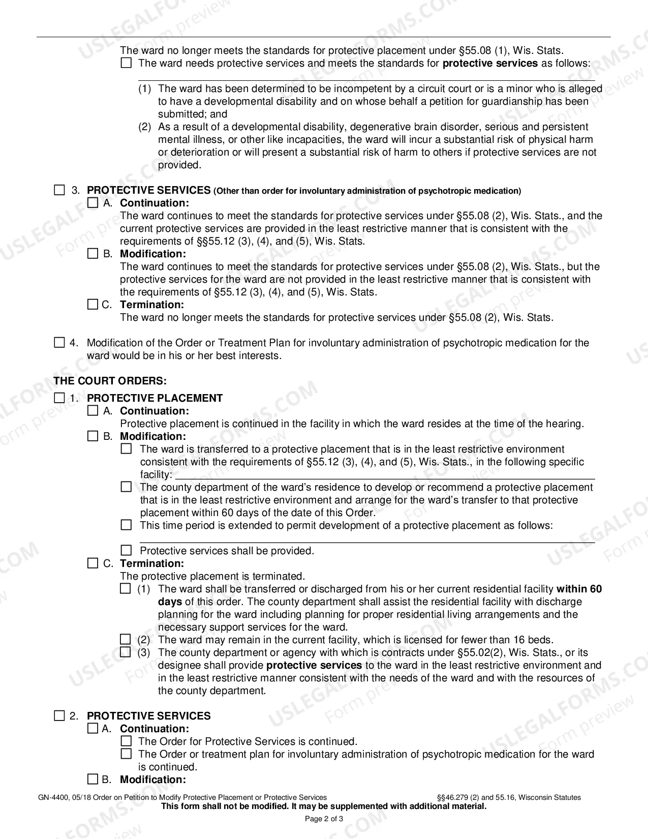 Preview Order on Petition to Modify Protective Placement or Protective Services (Other than Psychotropic Medication)