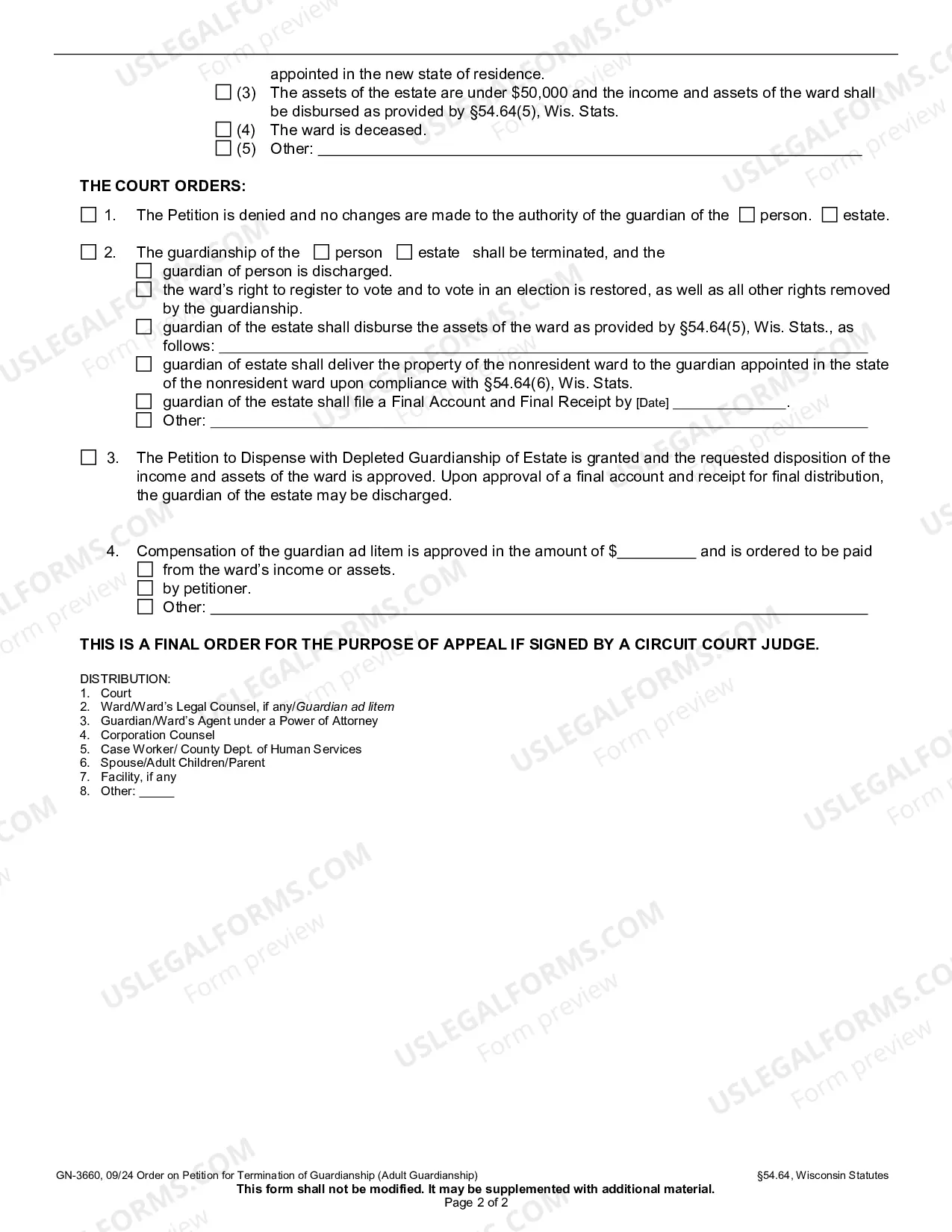 Preview Order on Petition to Terminate Guardianship