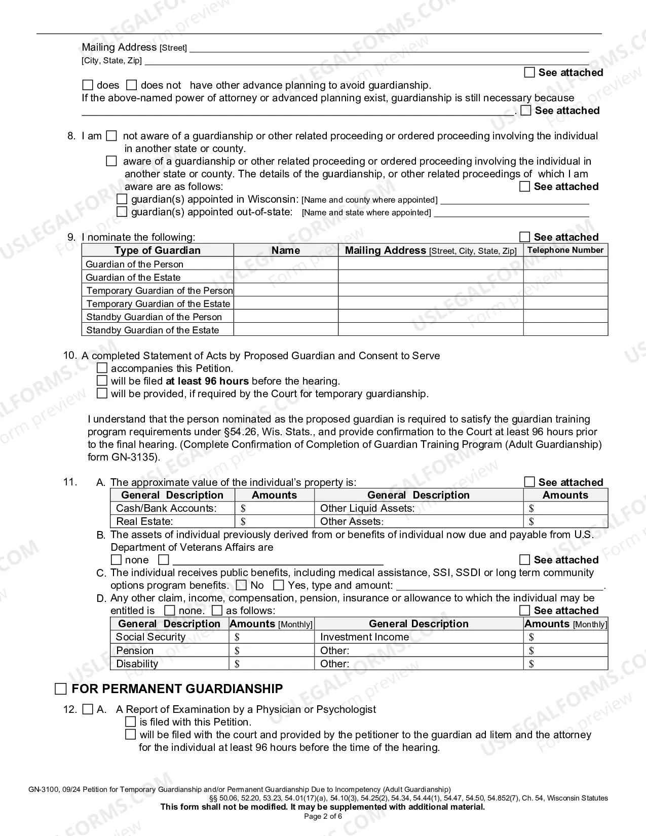 Preview Petition for Temporary/Permanent Guardianship Due to Incompetency