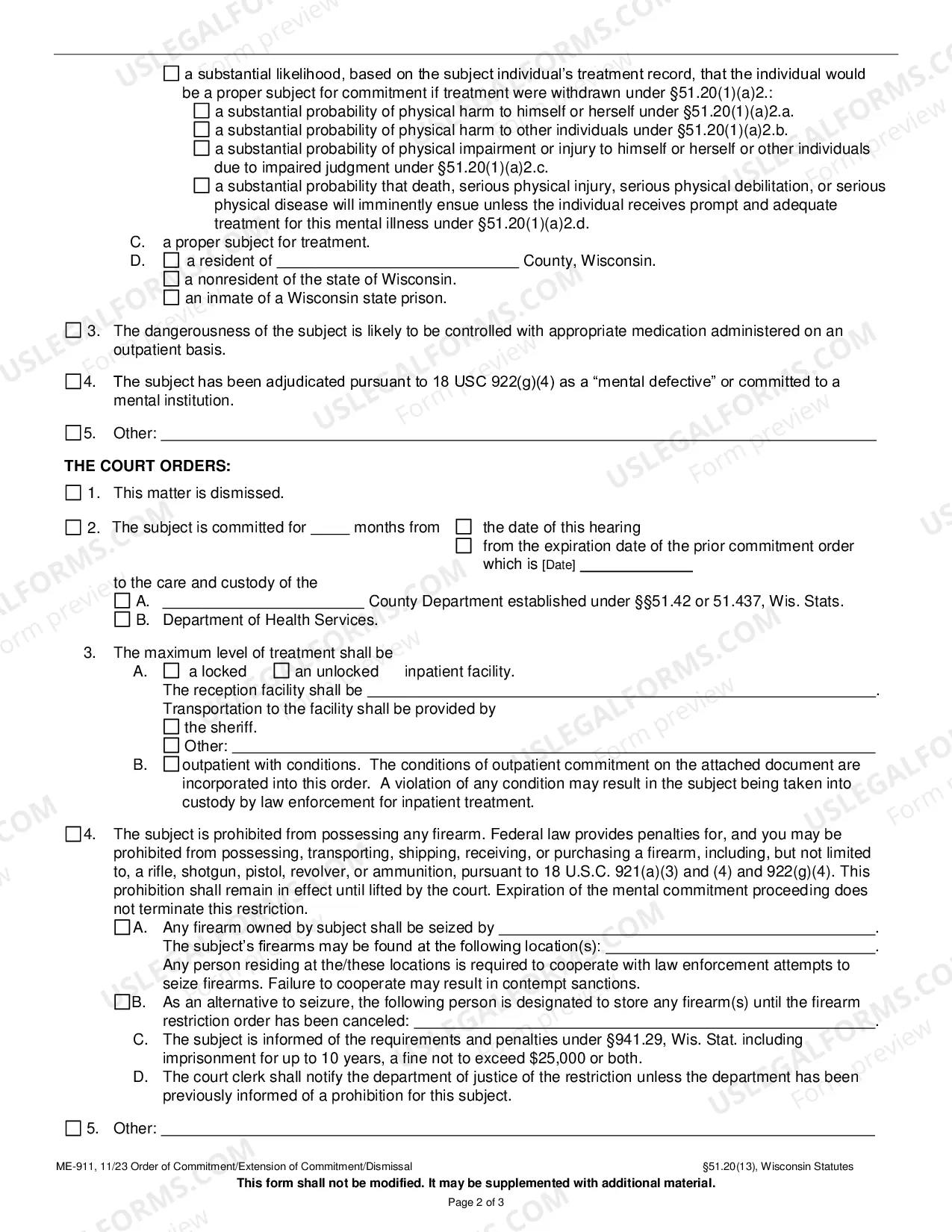 Preview Order of Commitment/Extension of Commitment/Dismissal