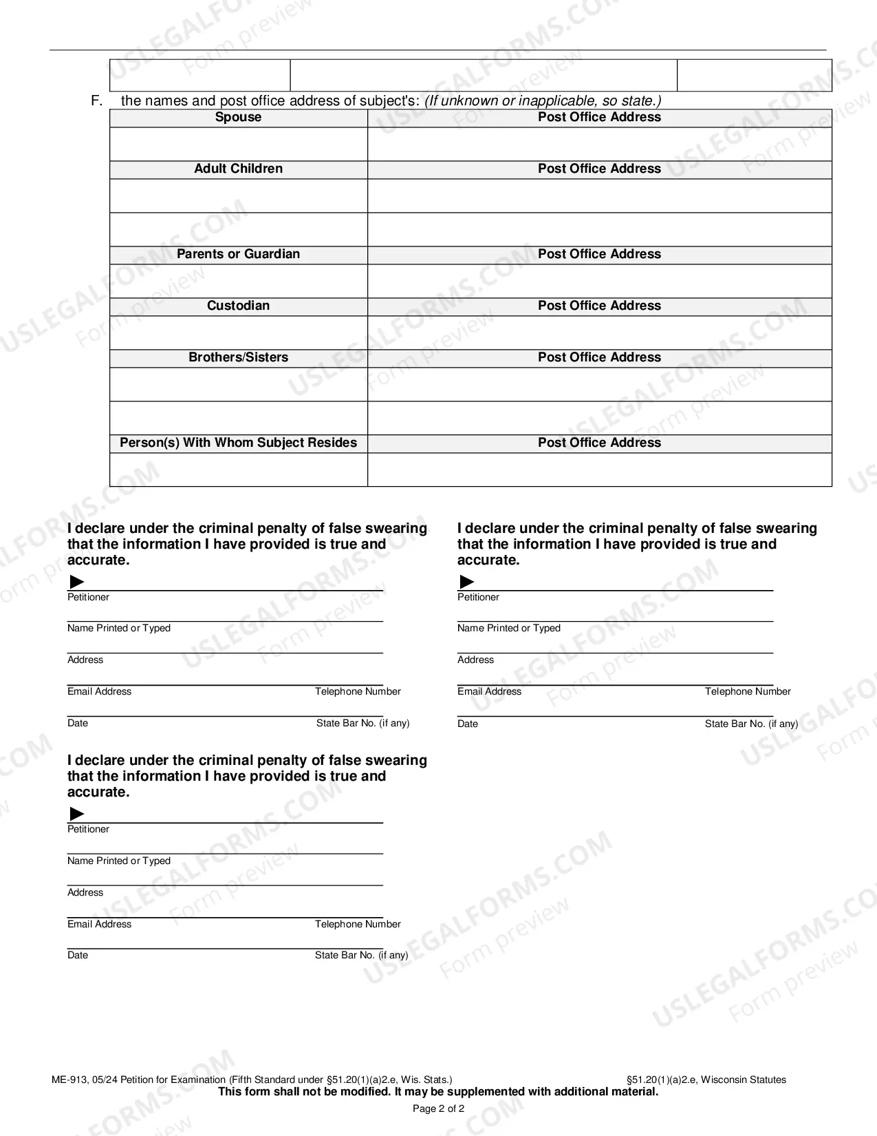 Preview Petition for Examination (Fifth Standard under 51.20(1)(a)2.e.)