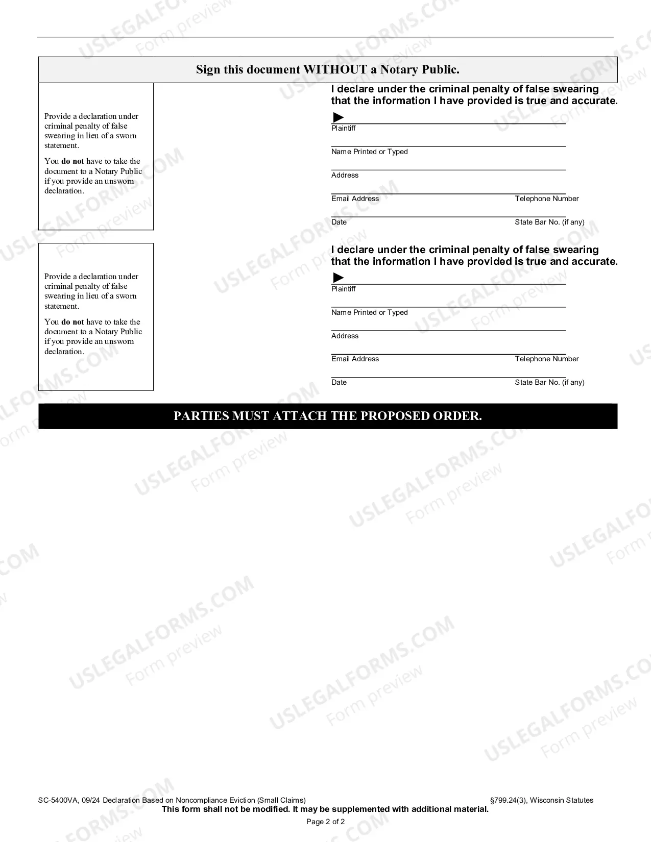 Preview Affidavit Based on Noncompliance Eviction (Small Claims)