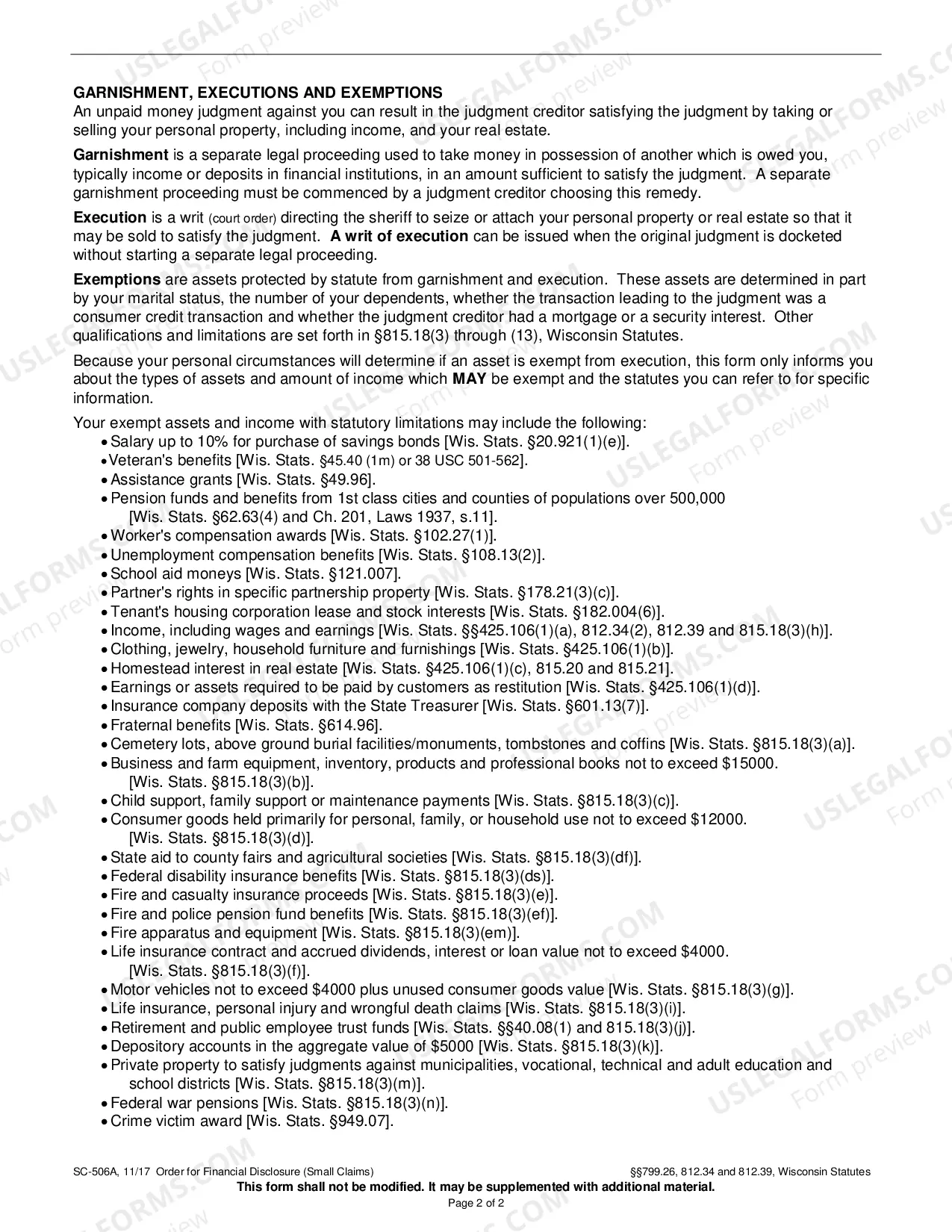 Preview Order for Financial Disclosure (Small Claims)