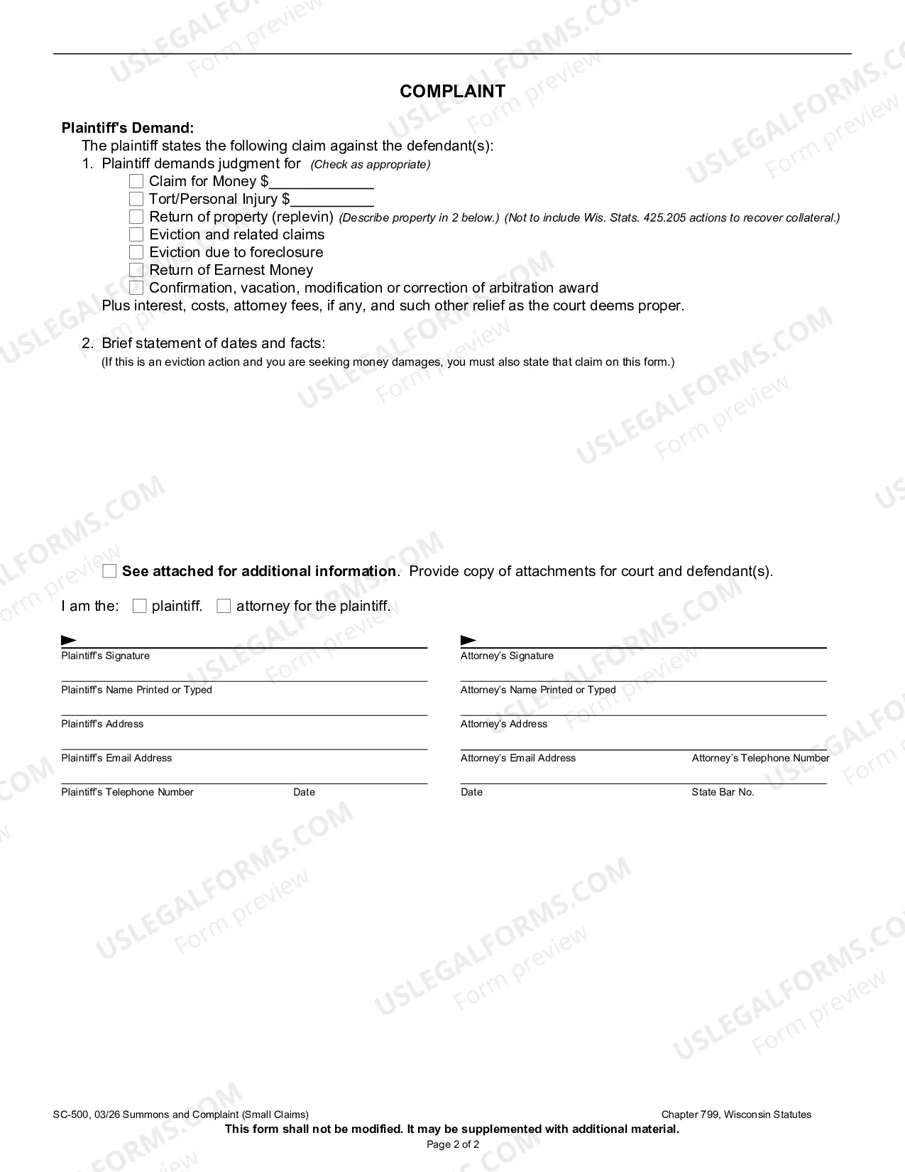 Preview Summons and Complaint (Small Claims)