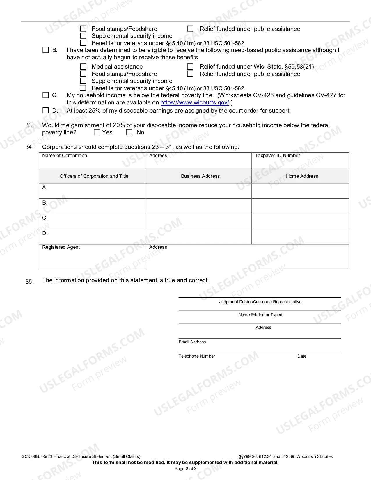 Preview Financial Disclosure Statement (Small Claims)