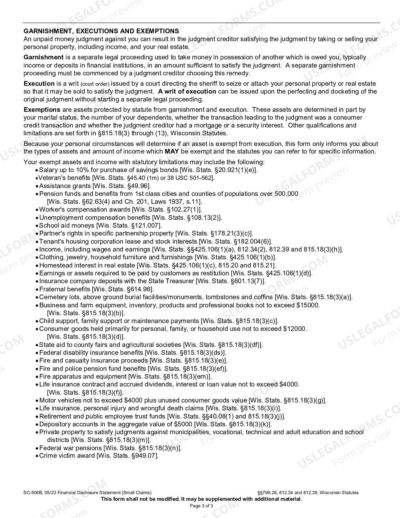 Preview Financial Disclosure Statement (Small Claims)