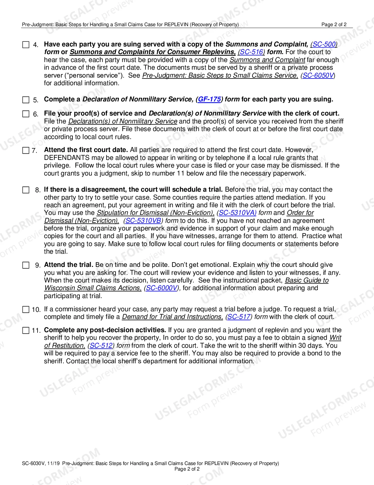 Preview Pre-Judgment: Basic Steps for Handling a Small Claims Case for Replevin (Recovery of Property)