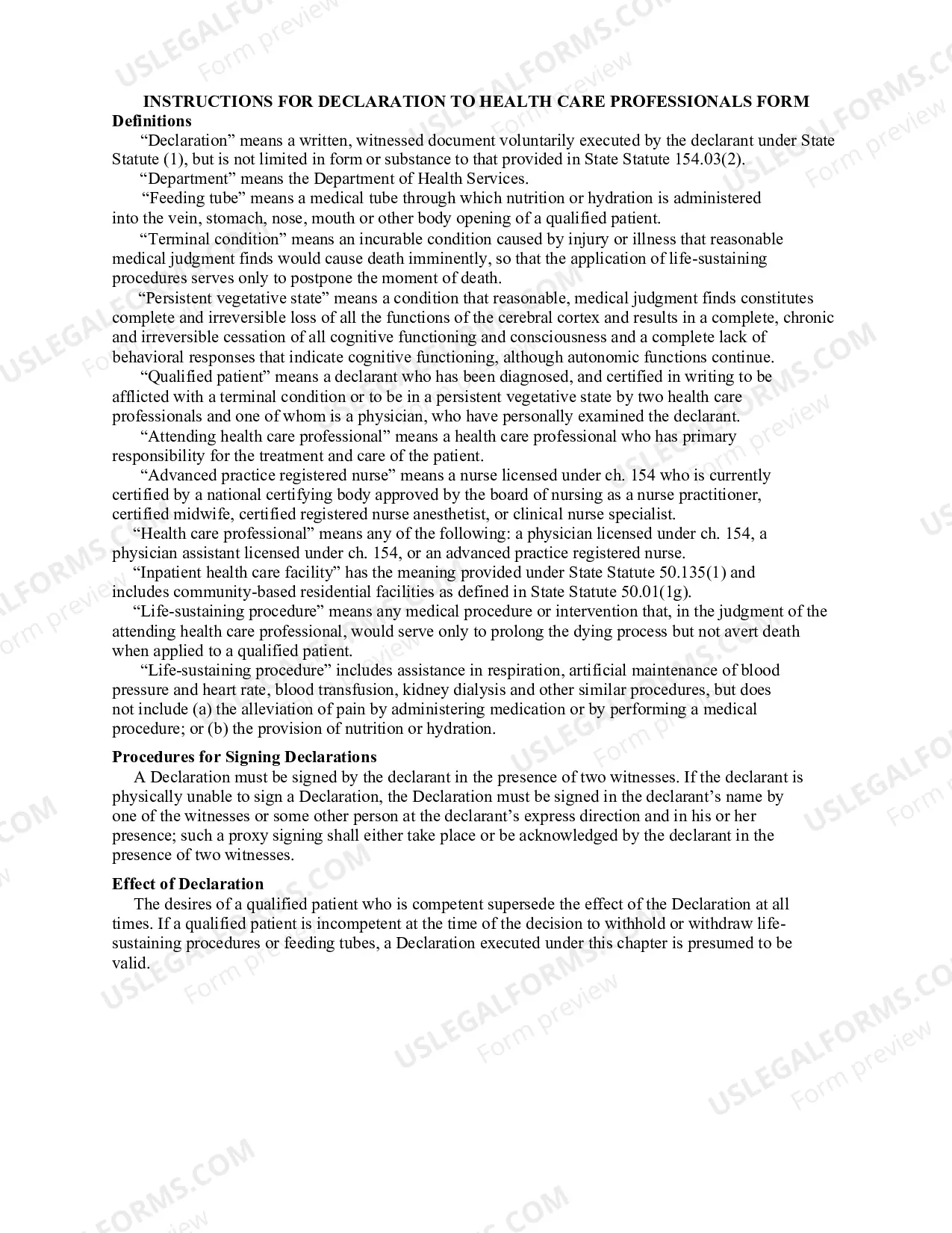 Preview Declaration to Physicians (Living Will)