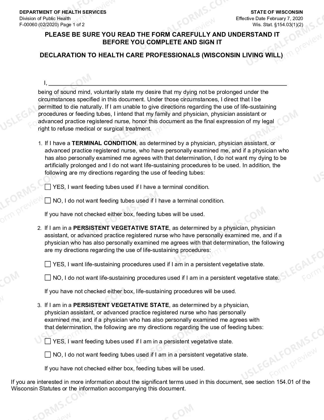 Preview Declaration to Physicians (Living Will)