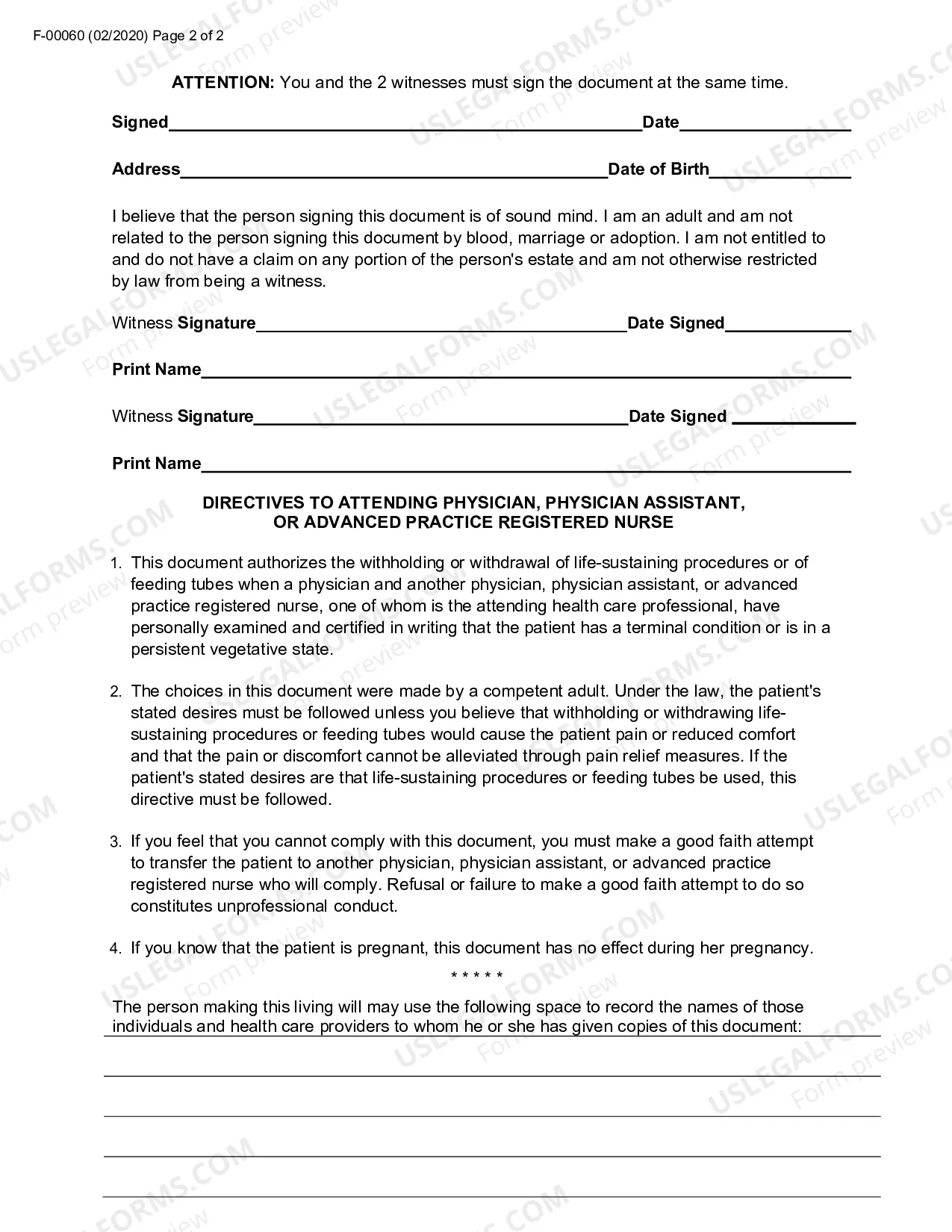 Preview Declaration to Physicians (Living Will)