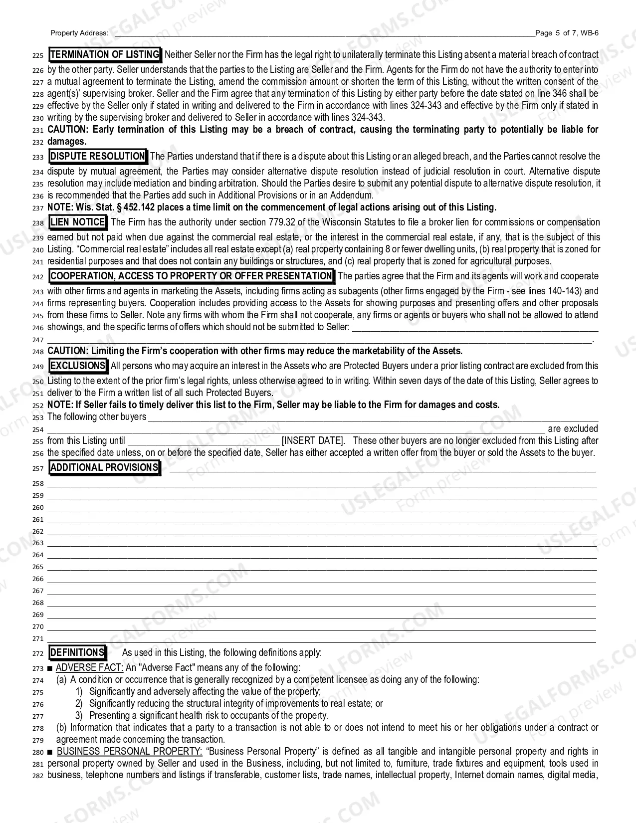 Preview Business Listing Contraction - Exclusive Right To Sell
