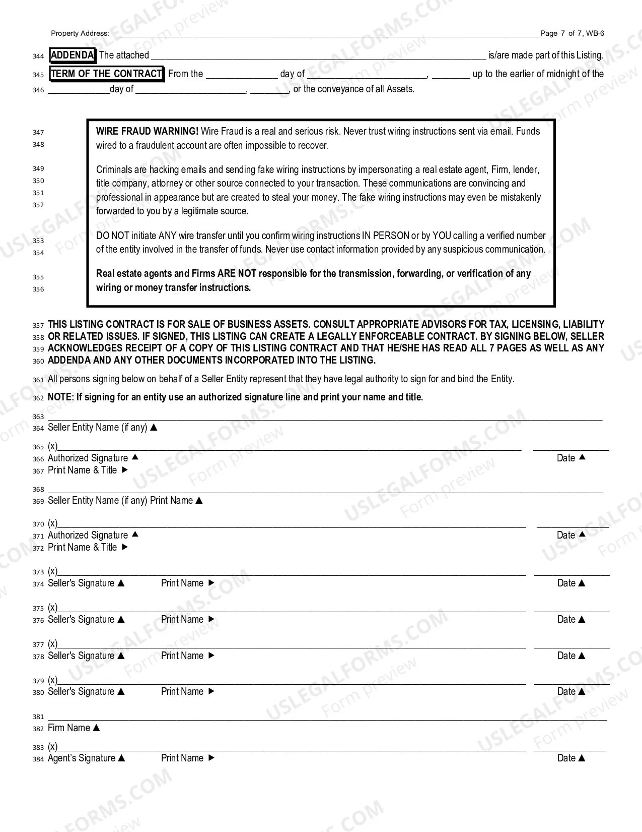 Preview Business Listing Contraction - Exclusive Right To Sell
