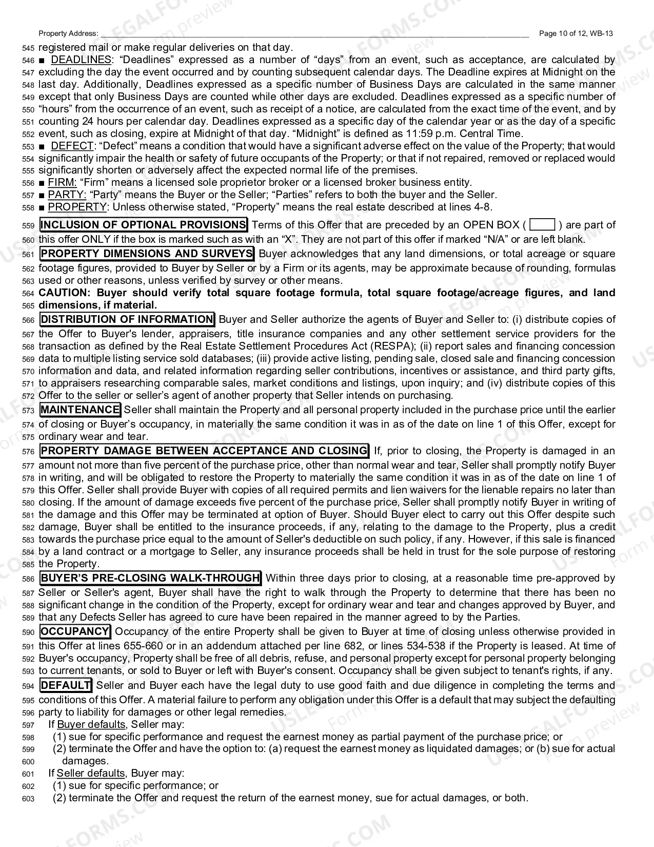 Preview Vacant Land Offer to Purchase
