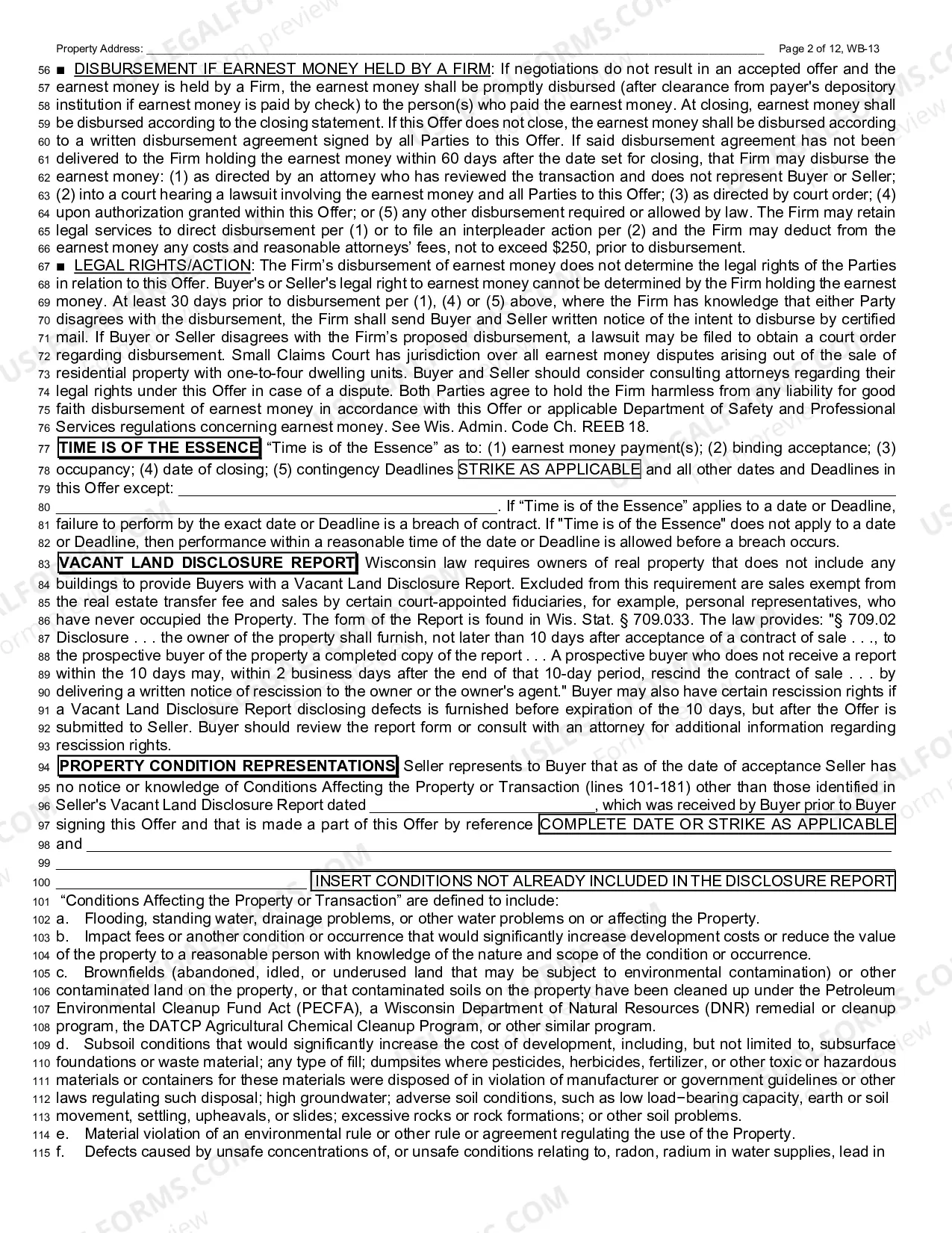 Preview Vacant Land Offer to Purchase