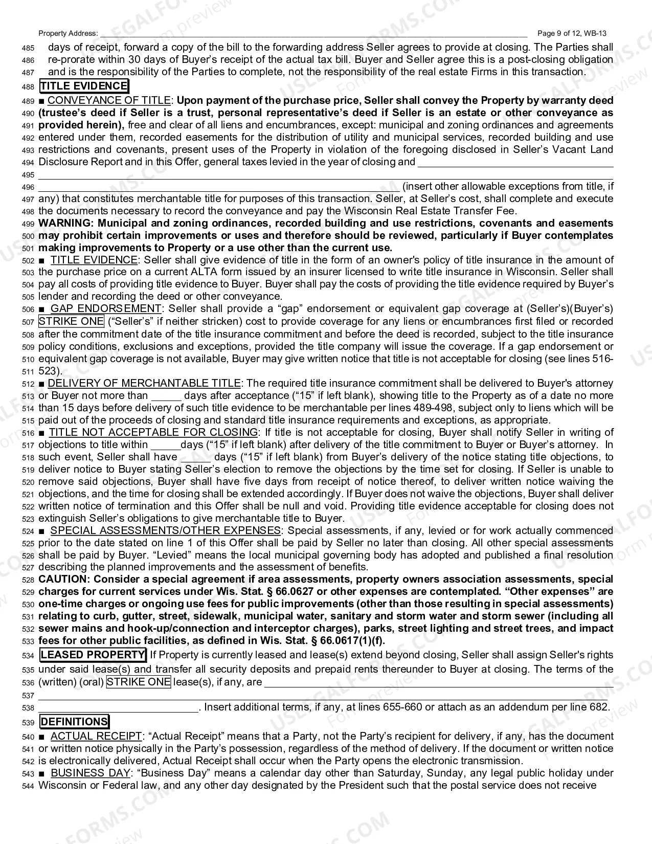 Preview Vacant Land Offer to Purchase