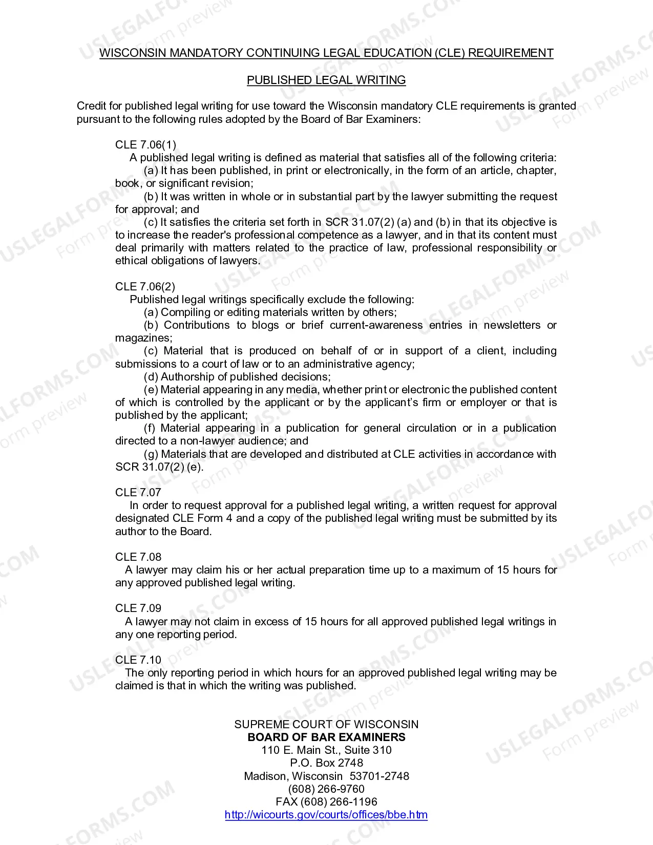 Preview CLE Form 4 (Request for Approval of Continuing Legal Education Credit for Published Legal Writing)