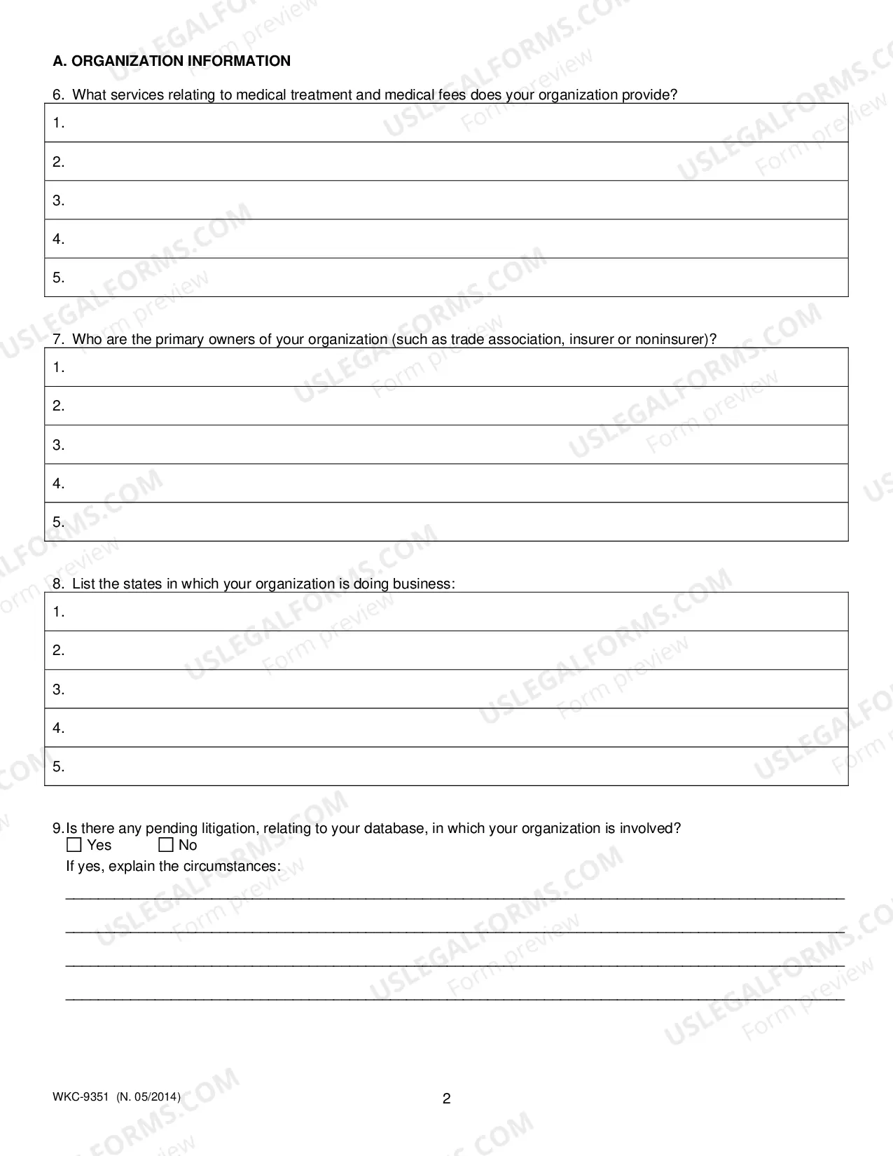 Preview Health Service Data Base Certification Application: