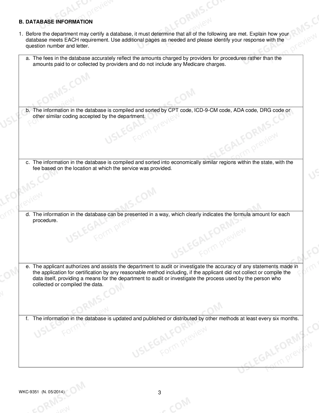 Preview Health Service Data Base Certification Application:
