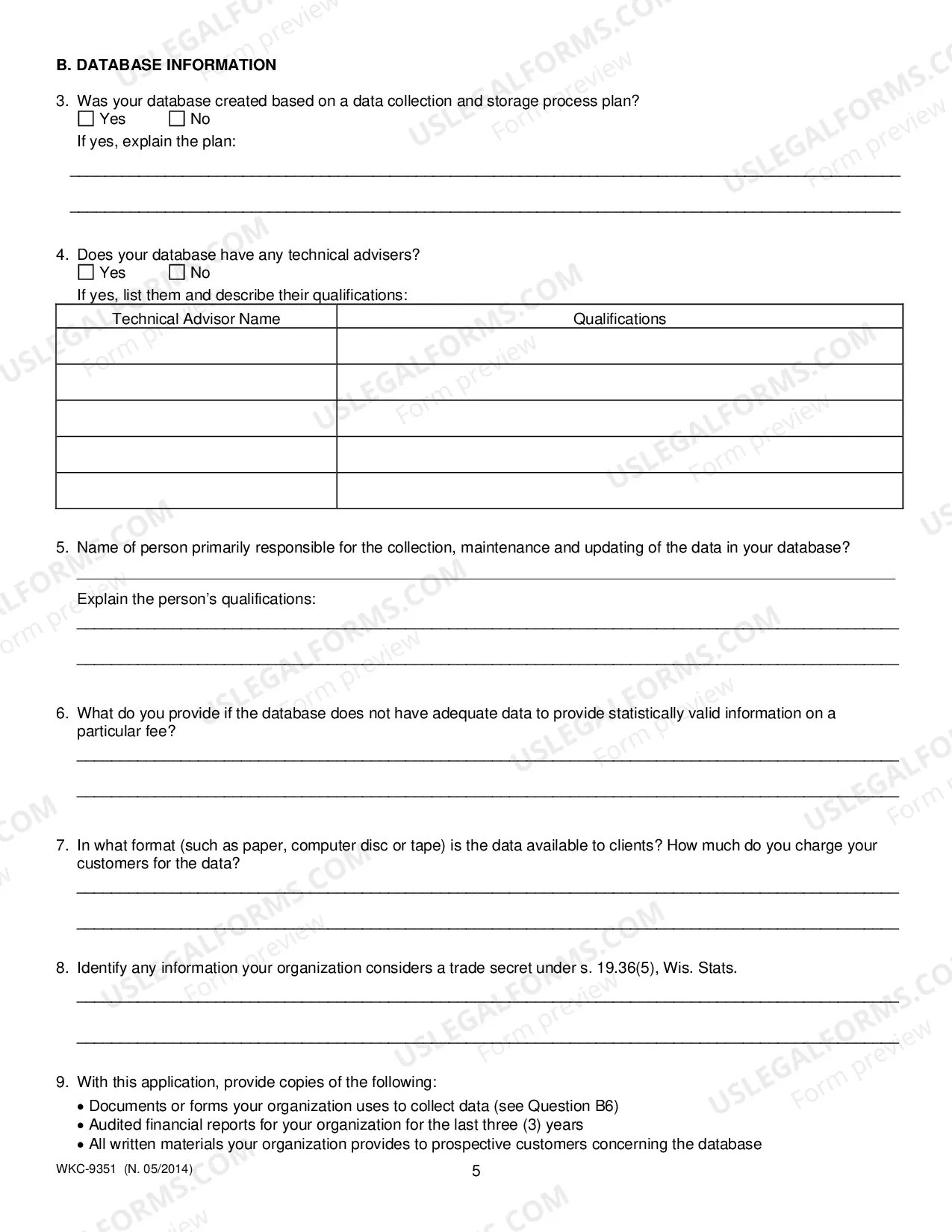 Preview Health Service Data Base Certification Application: