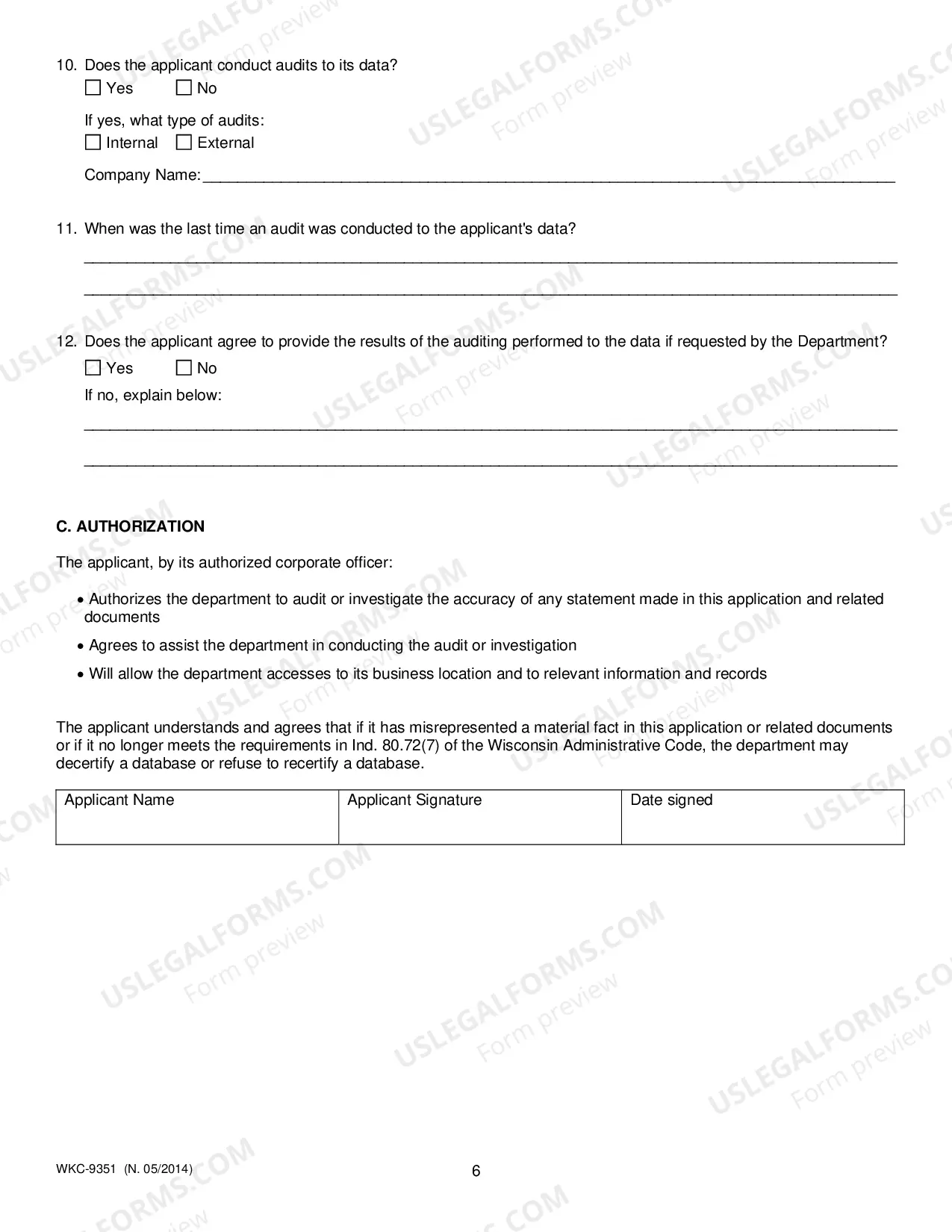 Preview Health Service Data Base Certification Application: