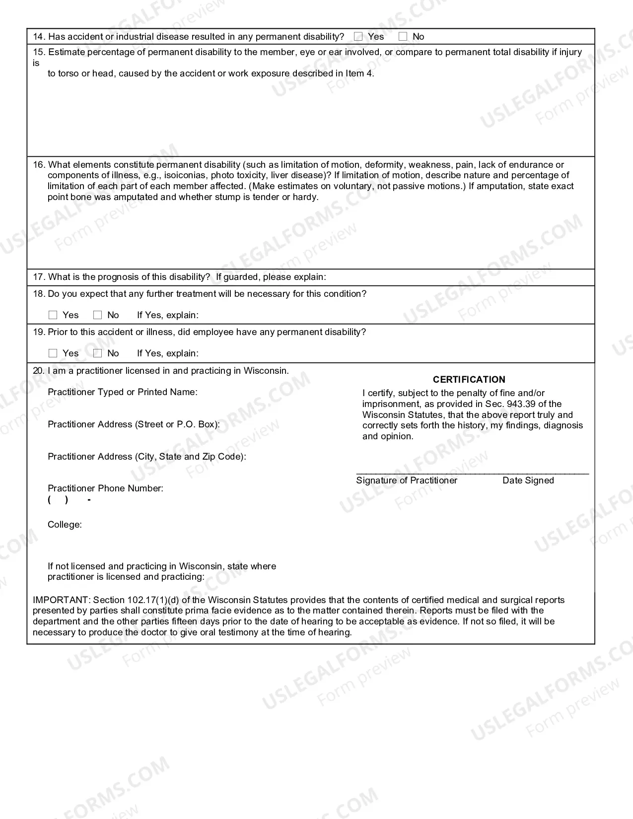 Preview Practitioners Report On Accident Or Industrial Disease In Lieu of Testimony