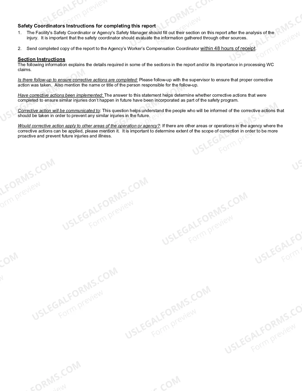 Preview Supervisor And Safety Coordinator Investigation Report For Injury Or Illness