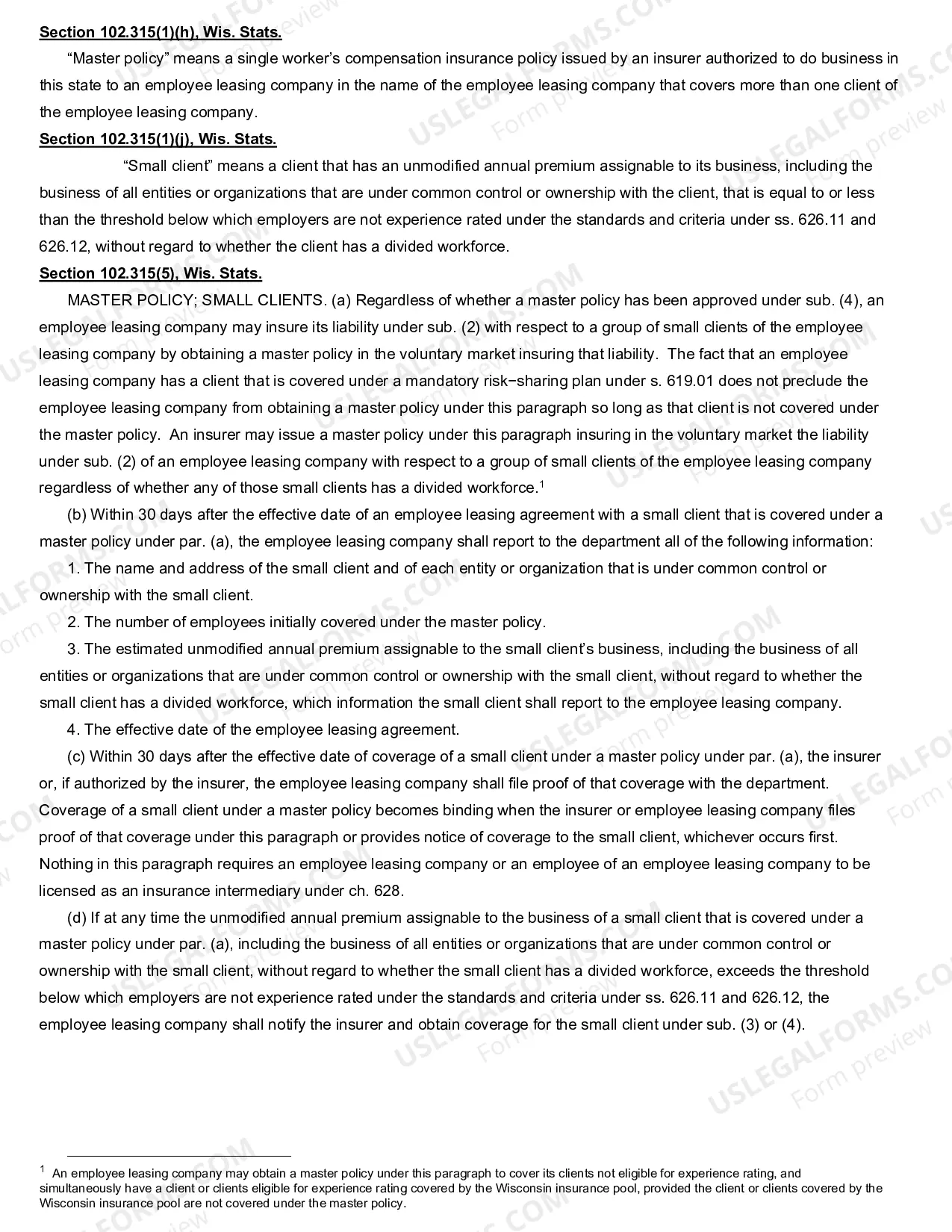 Preview Wisconsin Proof of Coverage Notice under a master policy for small clients